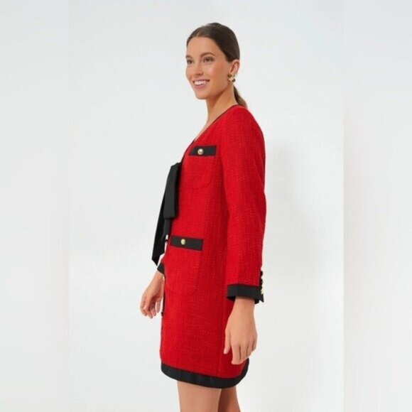 Pomander Place NEW Red Coco Tweed Long Sleeve Retro Preppy Mini Dress Size XL - Picture 2 of 13